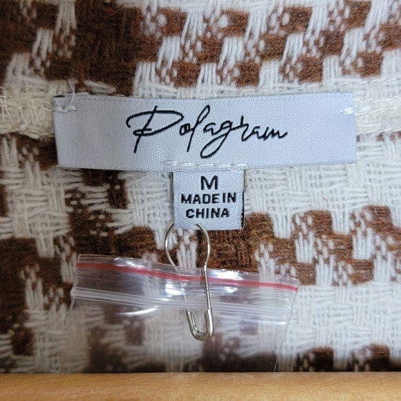 NWOT Polagram | Brown & Ivory Houndstooth Button Front Shirt Jacket Shacket - Picture 5 of 7